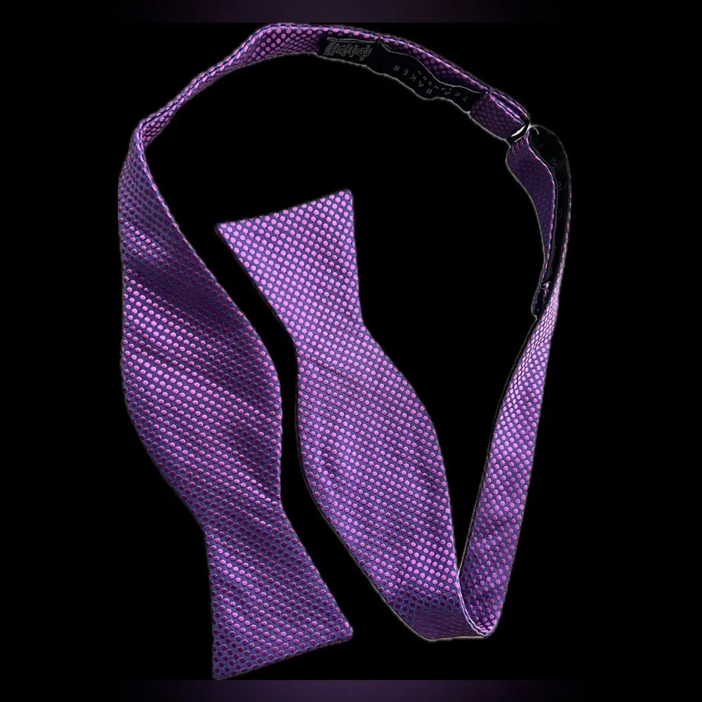 🟣🩷 Adjustable Self-Tie Bow Tie by Ted Baker | Purple with Pink Dots - Picture 15 of 17